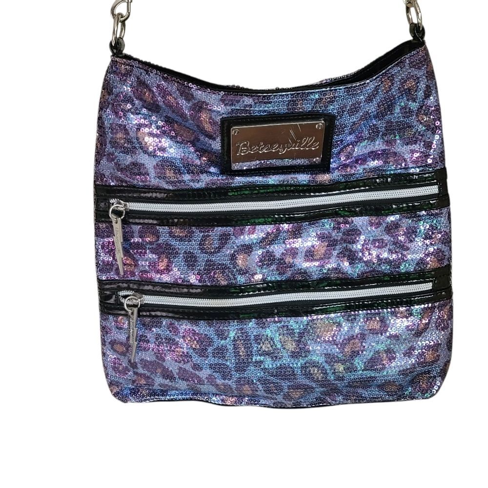 betseyville betsey johnson leopard print crossbody bag purse with zipper accents - Picture 2 of 8